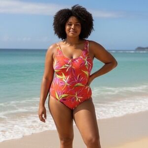 Old Navy Womens 3X Multicolored Floral Front Zipper One Piece Plus Size Swimsuit